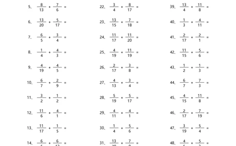 分数加法第21-50篇_编码0121-6年级数学口算计算_口算题（适合5年级）_分数-加法（200篇）_（分数）加法高级（100篇）