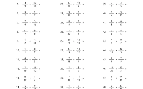 分数加法第21-50篇_编码0121-6年级数学口算计算_口算题（适合5年级）_分数-加法（200篇）_（分数）加法高级（100篇）