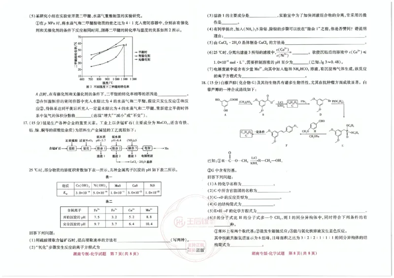 王后雄高考押题预测卷2024湖南专版-化学_2024高考押题卷_22024王hou雄_16王后雄押题_2024年王后雄高考押题预测卷（湖南专版）