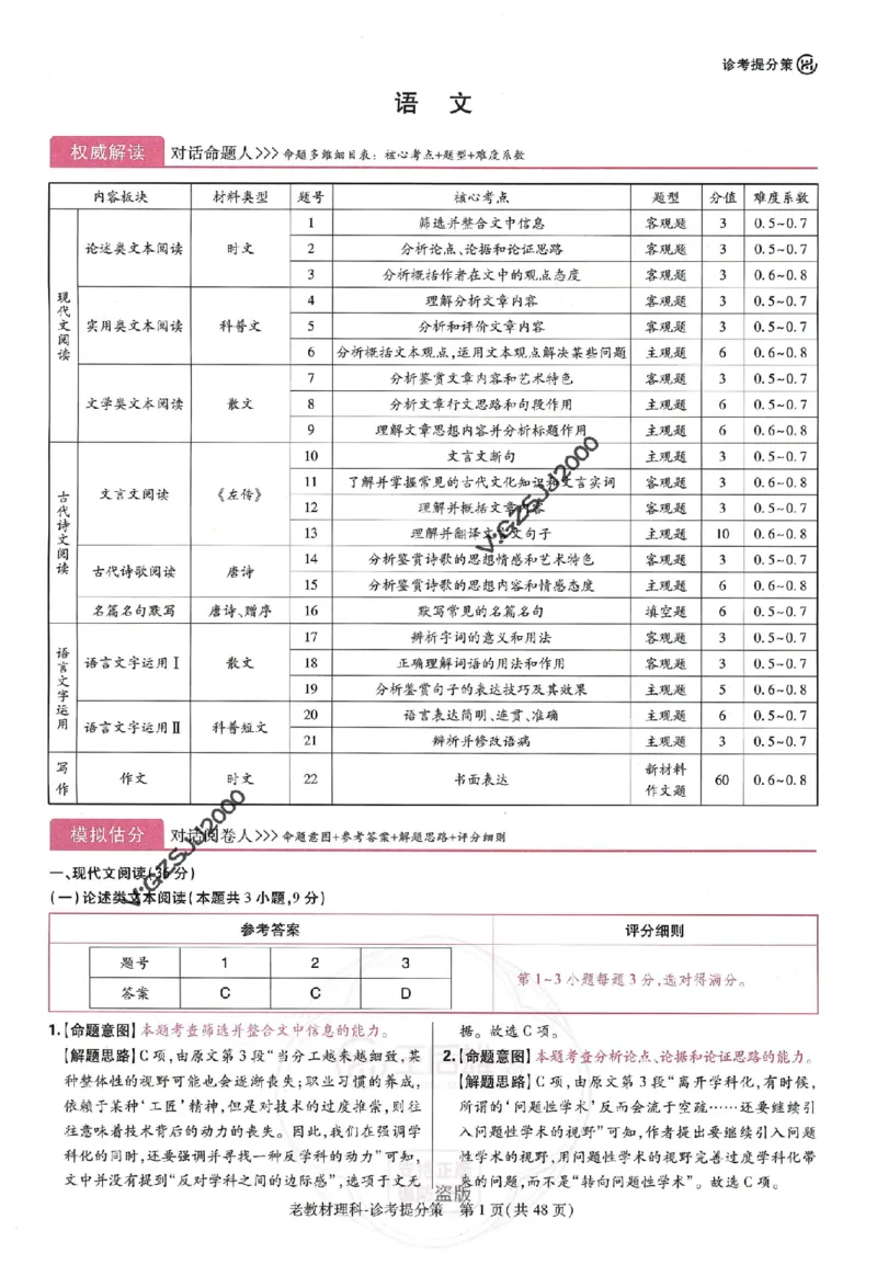 王后雄高考押题预测卷2024老教材理科诊考提分册_纯图版_2024高考押题卷_22024王hou雄_16王后雄押题_2024年王后雄高考押题预测卷（老教材理科）