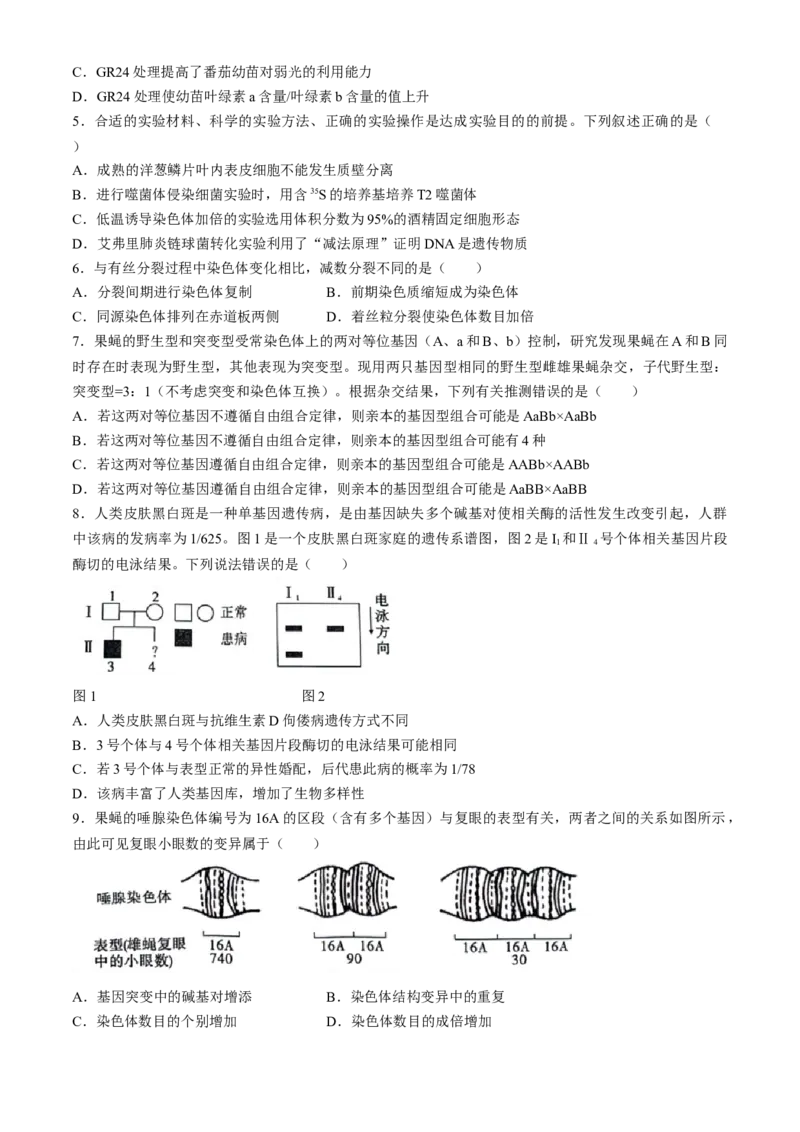 2024届安徽省安庆示范高中高三下学期4月联考（三模）生物试题+答案(1)_2024年4月_024月合集_2024届安徽省安庆高三下学期4月联考（三模）