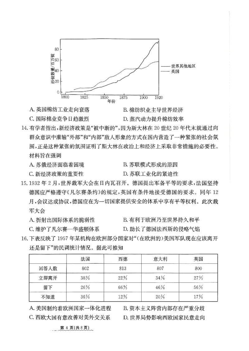 2024届河北省高三下学期普通高中学业水平选择性考试历史_2024年3月_013月合集_2024届河北省高中学业水平选择性考试模拟试题（四）
