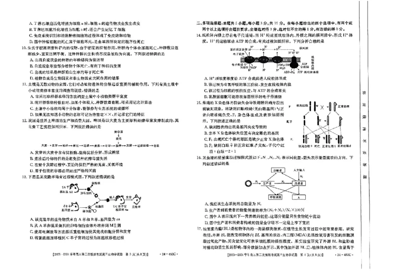 2024届河北省保定市高三下学期第二次模拟考试生物试题_2024年5月_01按日期_14号_2024届河北金太阳24-253C保定市高三二模试题_2024届河北省保定市高三下学期二模生物试题