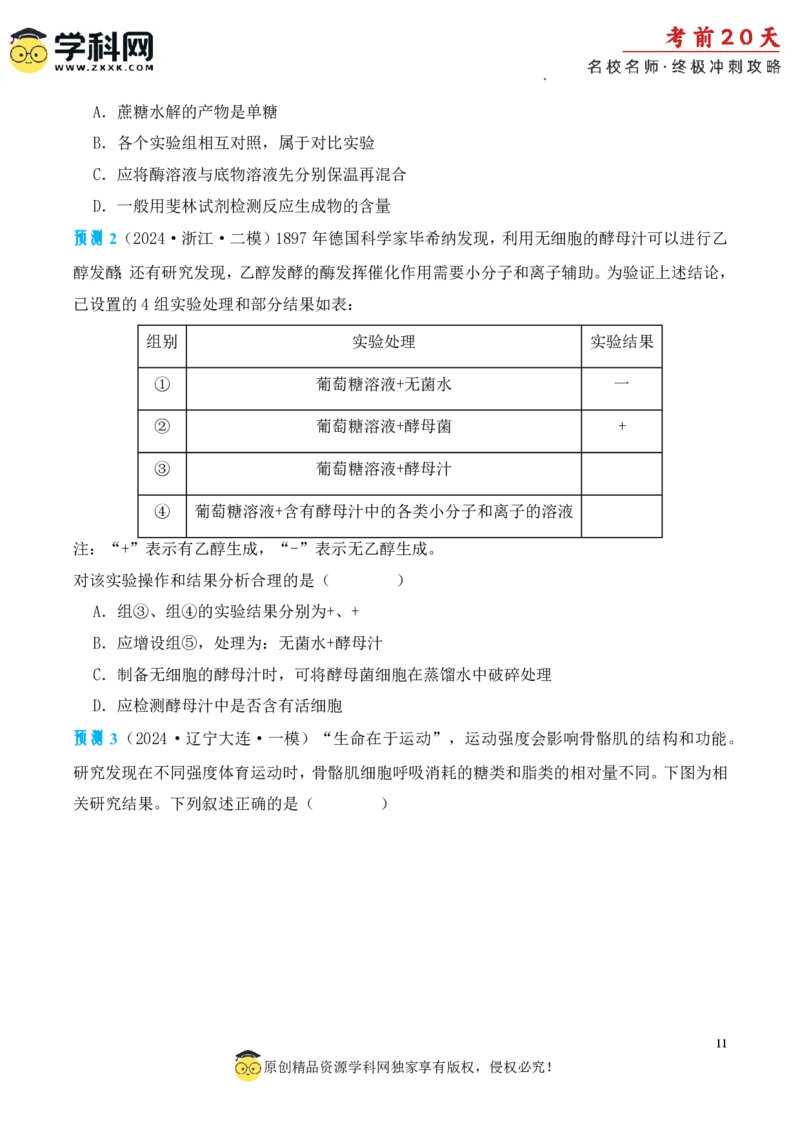 生物（四）-2024年高考考前20天终极冲刺攻略_2024高考押题卷_62024学科网全系列_20学科网高考考前终极攻略_生物-2024年高考考前20天终极冲刺攻略