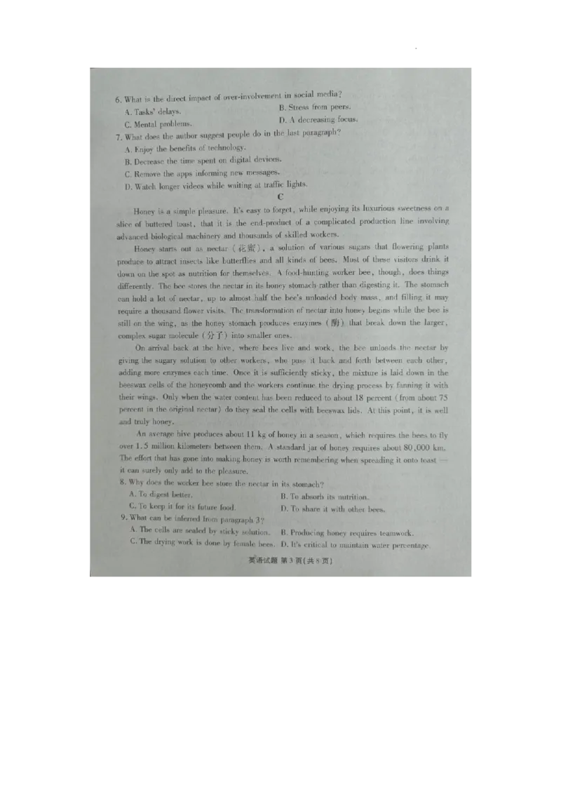 2025届广东衡水金卷新高三8月开学联考英语试卷（无答）(1)_8月_2408032025届广东衡水金卷新高三8月开学联考