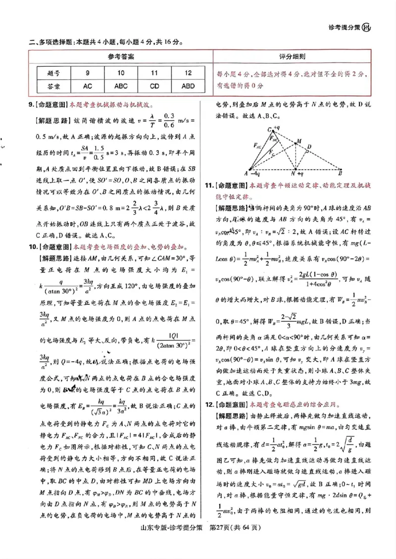 王后雄高考押题预测卷2024山东专版-物理答案_2024高考押题卷_22024王hou雄_（新高考）2024王后雄押题预测卷（分科版）_4.物理