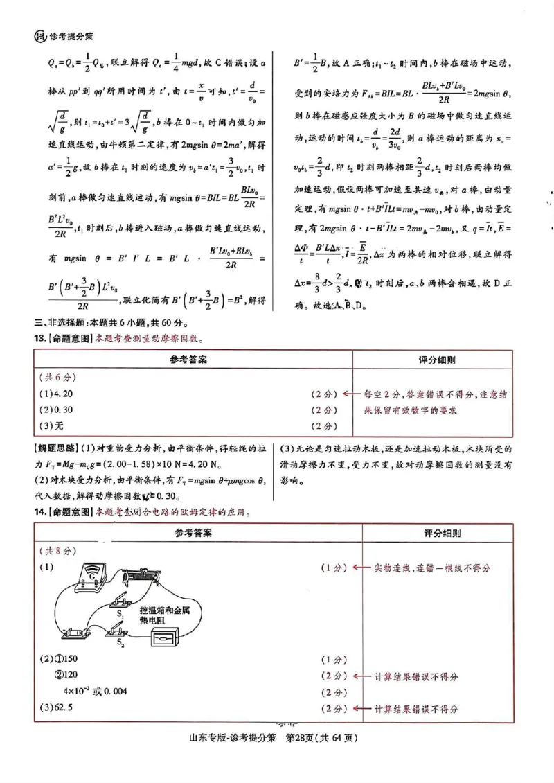 王后雄高考押题预测卷2024山东专版-物理答案_2024高考押题卷_22024王hou雄_（新高考）2024王后雄押题预测卷（分科版）_4.物理