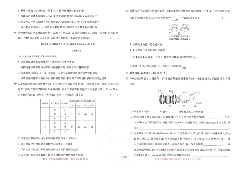 王后雄高考押题预测卷2024黑龙江专版-生物_2024高考押题卷_22024王hou雄_16王后雄押题_2024年王后雄高考押题预测卷（黑龙江专版）
