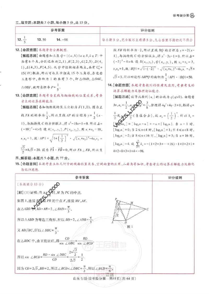 王后雄高考押题预测卷2024山东专版诊考提分册_2024高考押题卷_22024王hou雄_16王后雄押题_2024年王后雄高考押题预测卷（山东专版）
