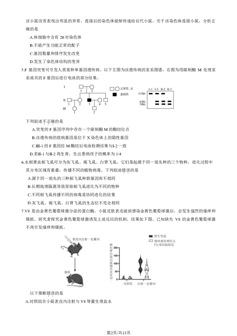 2024北京朝阳高三一模生物试题及答案(1)_2024年4月_024月合集_2024届北京市朝阳区高三一模