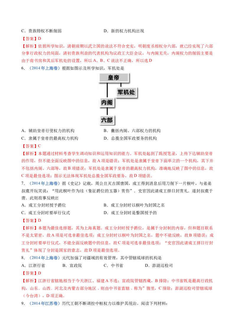 专题19选择性必修一：国家制度与社会治理（解析卷）_近10年高考真题汇编（必刷）_十年（2014-2024）高考历史真题分项汇编（全国通用）
