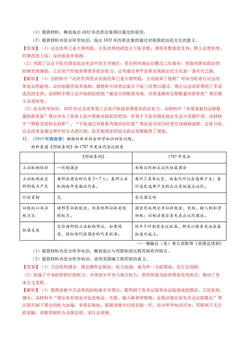 专题19选择性必修一：国家制度与社会治理（解析卷）_近10年高考真题汇编（必刷）_十年（2014-2024）高考历史真题分项汇编（全国通用）