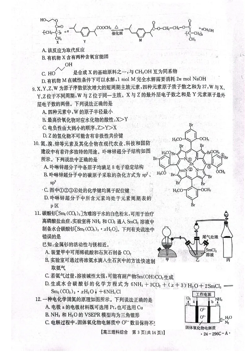 2024届山西省晋城市高三上学期第一次模拟考试理综试题_2024年2月_01每日更新_01号_2024届山西省晋城市高三上学期第一次模拟考试（296C）
