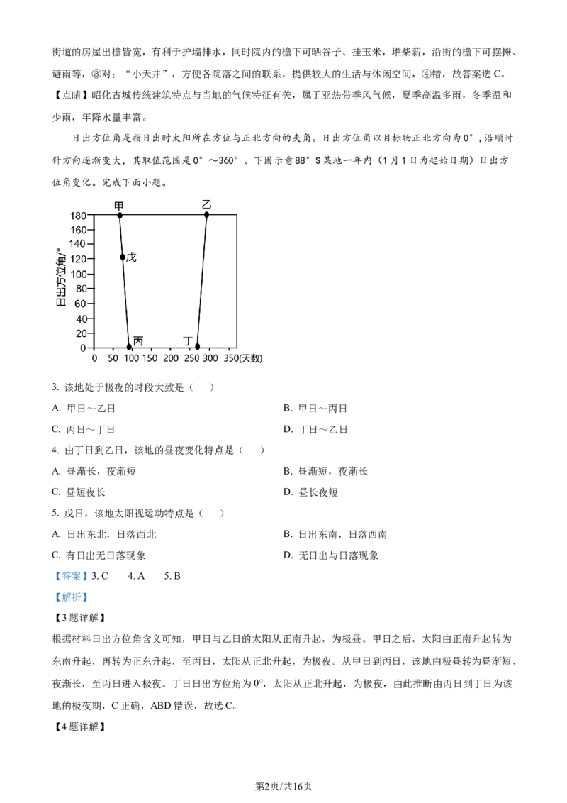 精品解析：江苏省华罗庚中学2023-2024学年高三夏令营学习能力测试地理试题（解析版）_2023年8月_01每日更新_18号_2024届江苏省华罗庚中学高三上学期暑期夏令营学习能力测试