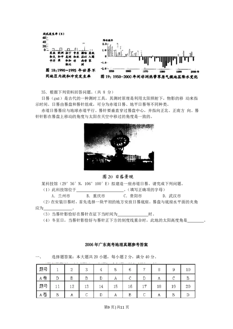 2006年广东高考地理真题及答案_赠送：2008-2024全套高考真题_高考地理真题_旧1990-2007&middot;高考地理真题_1990-2007&middot;高考地理真题&middot;PDF_广东