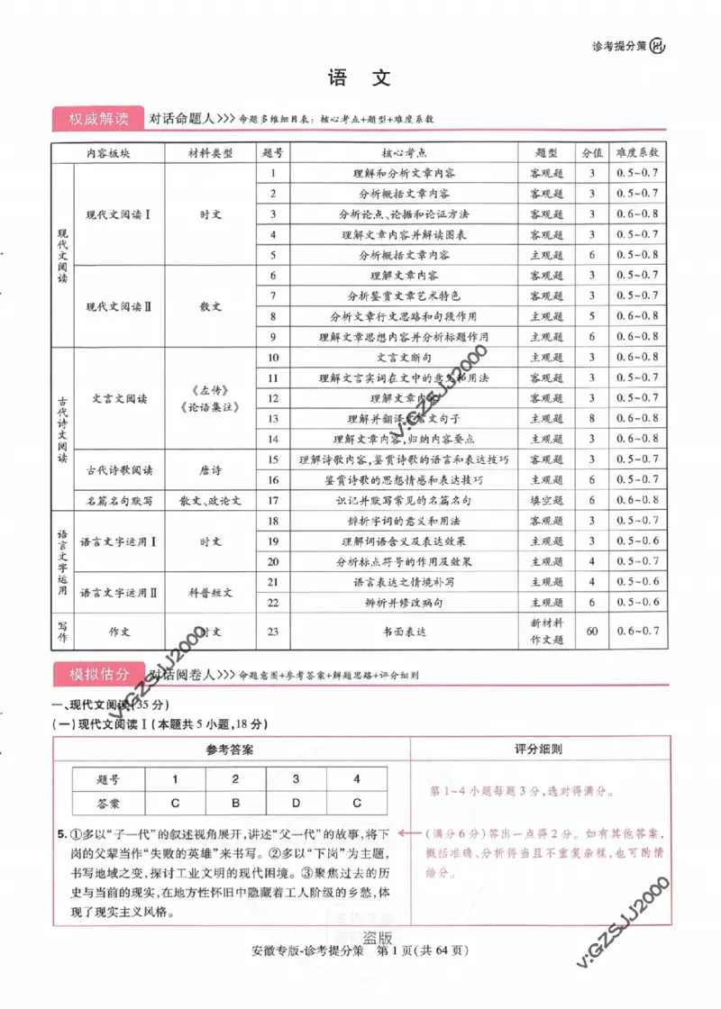 王后雄高考押题预测卷2024安徽专版诊考提分册_2024高考押题卷_22024王hou雄_16王后雄押题_2024年王后雄高考押题预测卷（安徽专版）