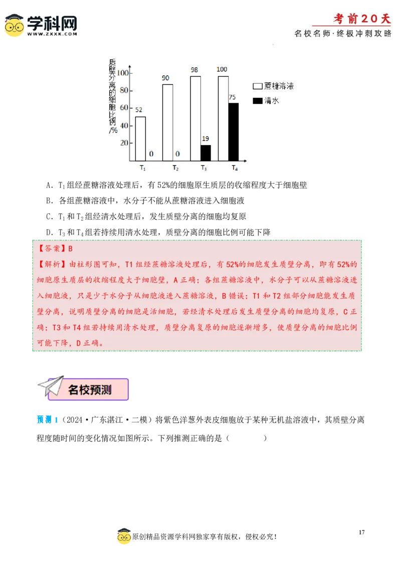 生物（一）-2024年高考考前20天终极冲刺攻略_2024高考押题卷_62024学科网全系列_20学科网高考考前终极攻略_生物-2024年高考考前20天终极冲刺攻略