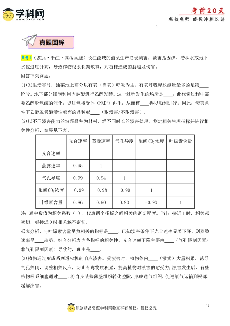 生物（一）-2024年高考考前20天终极冲刺攻略_2024高考押题卷_62024学科网全系列_20学科网高考考前终极攻略_生物-2024年高考考前20天终极冲刺攻略