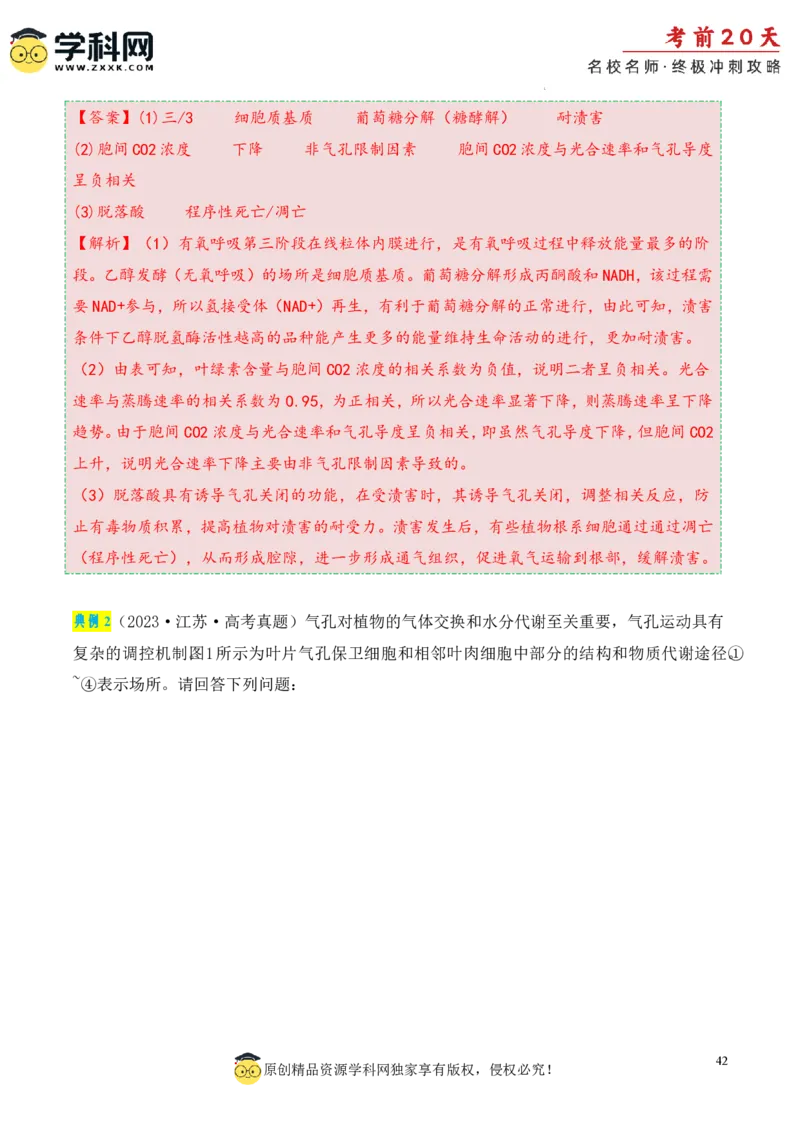 生物（一）-2024年高考考前20天终极冲刺攻略_2024高考押题卷_62024学科网全系列_20学科网高考考前终极攻略_生物-2024年高考考前20天终极冲刺攻略