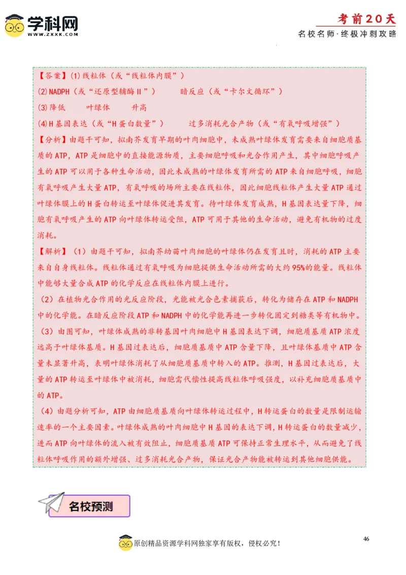 生物（一）-2024年高考考前20天终极冲刺攻略_2024高考押题卷_62024学科网全系列_20学科网高考考前终极攻略_生物-2024年高考考前20天终极冲刺攻略