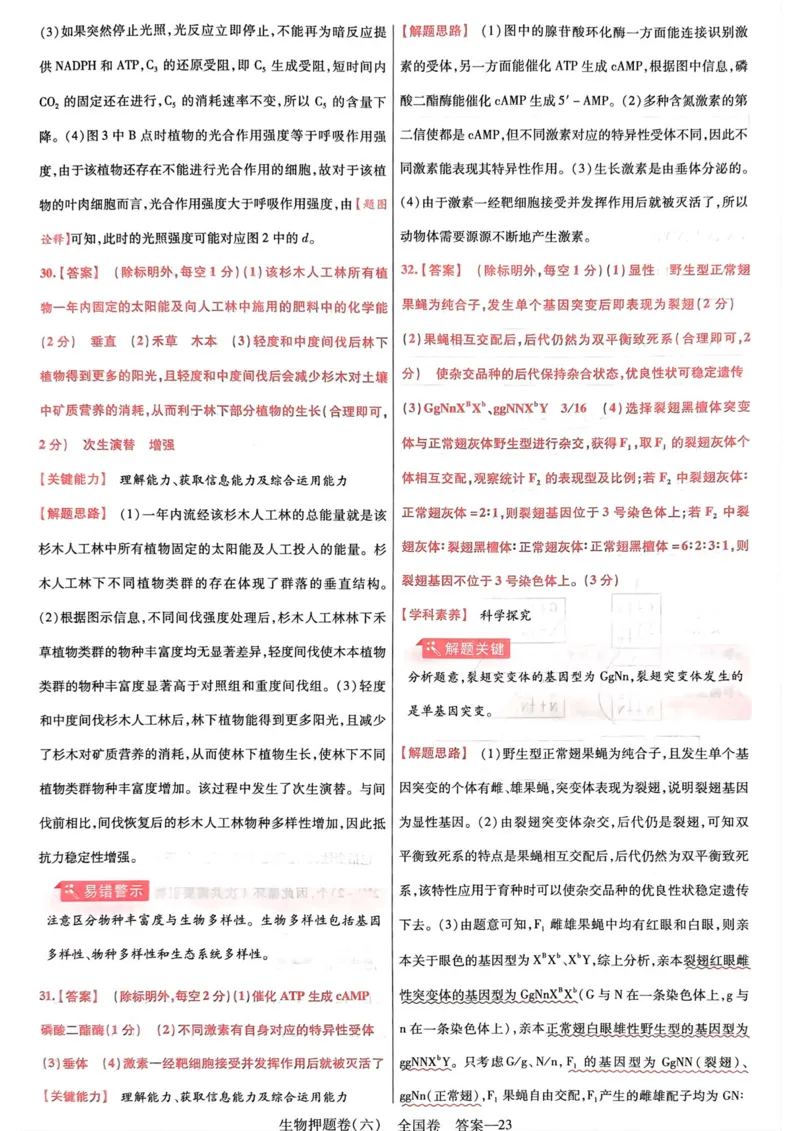 生物答案_2023高考押题卷_2023版天星金考卷最后一卷_全国卷版_最后一卷&middot;生物