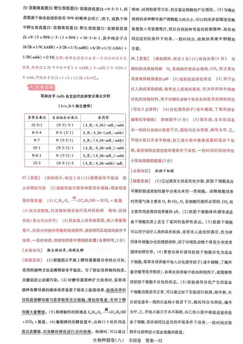 生物答案_2023高考押题卷_2023版天星金考卷最后一卷_全国卷版_最后一卷&middot;生物