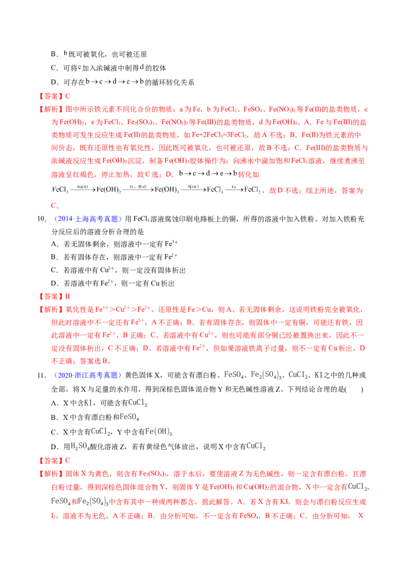 专题20铁及其化合物（解析卷）_近10年高考真题汇编（必刷）_十年（2014-2024）高考化学真题分项汇编（全国通用）_十年（2014-2023）高考化学真题分项汇编（全国通用）