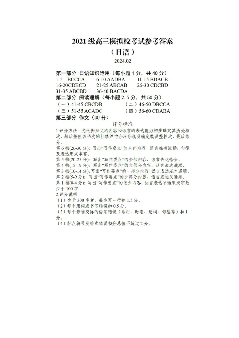 2024届山东省日照市校际联合考试高三一模（2月）日语答案_2024年3月_013月合集_2024届山东省日照市校际联合考试高三一模（2月）_2024届山东省日照市校际联合考试高三一模（2月）日语