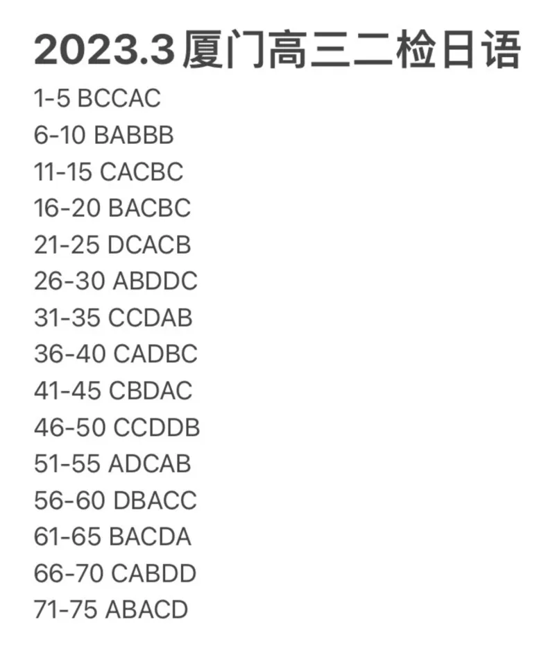 2023届福建省厦门市高三毕业班第二次质量检测丨日语答案(1)_2024年2月_022月合集_2023届福建省厦门市高三毕业班第二次质量检测全科