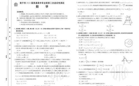 2024届南宁市高中毕业班适应性测试数学（试题）(1)_2024年5月_025月合集_2024届广西届南宁市高三二模（金太阳459C）