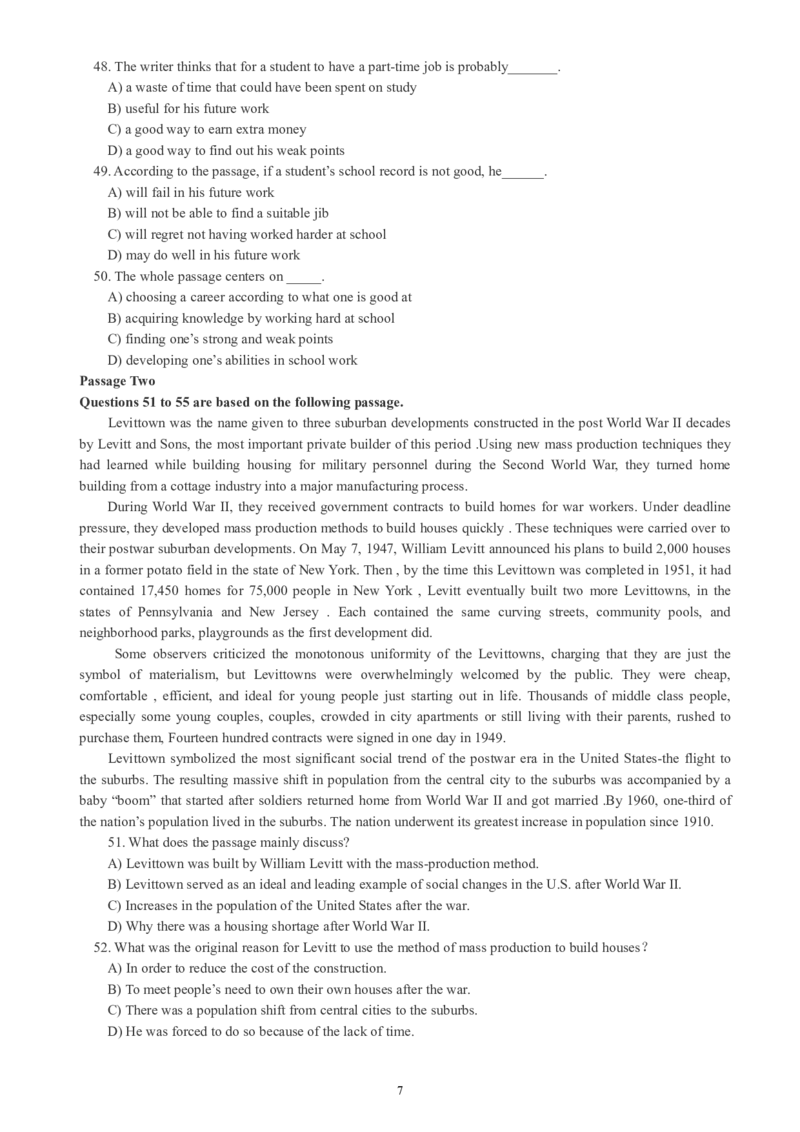 四级通关模拟卷第四套_英语四六级整合_英语四六级真题版本一此版本可作为补充_大学英语CET4_X0_03-四级模拟题_四级模拟题1-5套（赠送）_四级通关模拟卷（4）