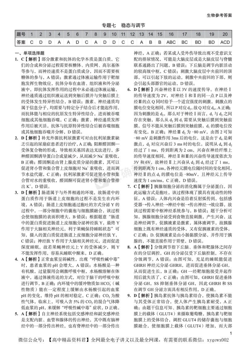 新高考《正确小卷》2024总复习生物质检卷2-答案_2024高考押题卷_72024正确教育全系列_2024年正确小卷全系列_（新高考）2024《正确小卷&middot;复习质检卷》（九科全）各两套
