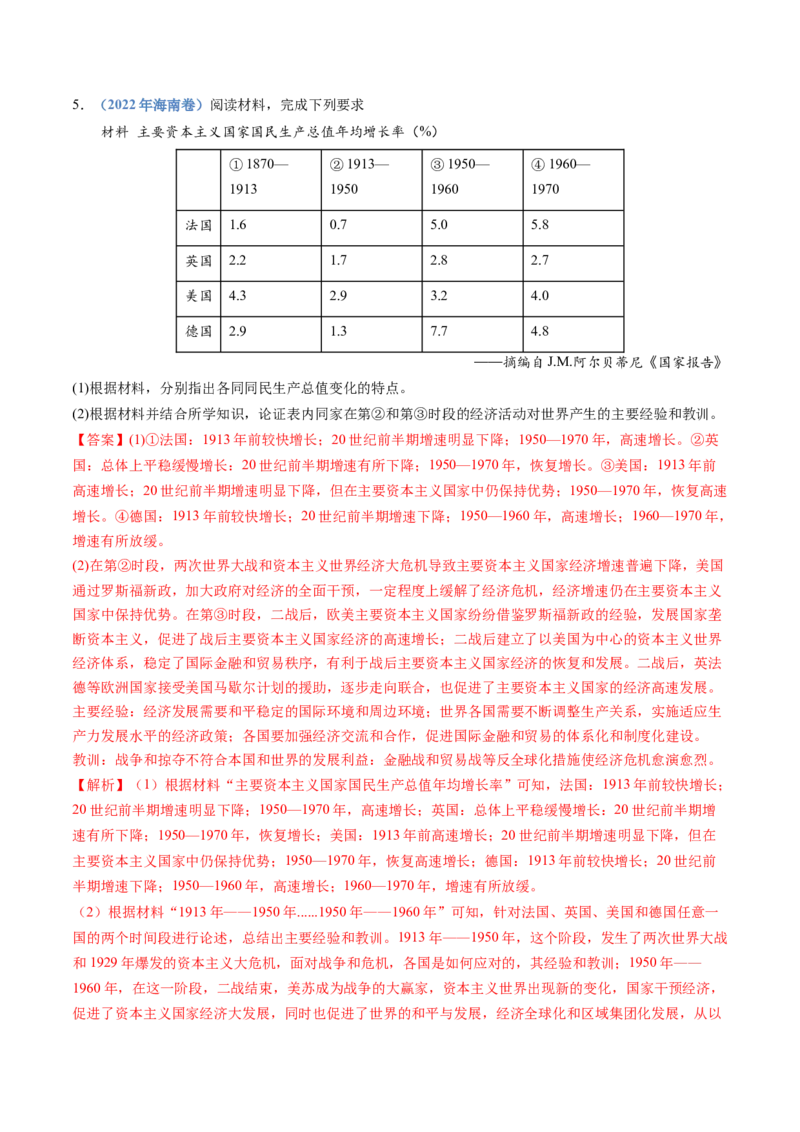 专题1720世纪下半叶世界的新变化（解析卷）_近10年高考真题汇编（必刷）_十年（2014-2024）高考历史真题分项汇编（全国通用）_十年（2014-2023）高考历史真题分项汇编（全国通用）
