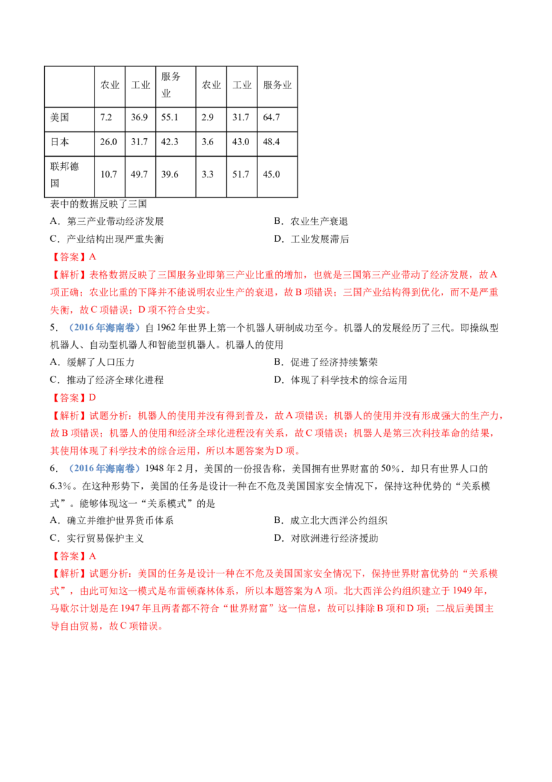 专题1720世纪下半叶世界的新变化（解析卷）_近10年高考真题汇编（必刷）_十年（2014-2024）高考历史真题分项汇编（全国通用）_十年（2014-2023）高考历史真题分项汇编（全国通用）