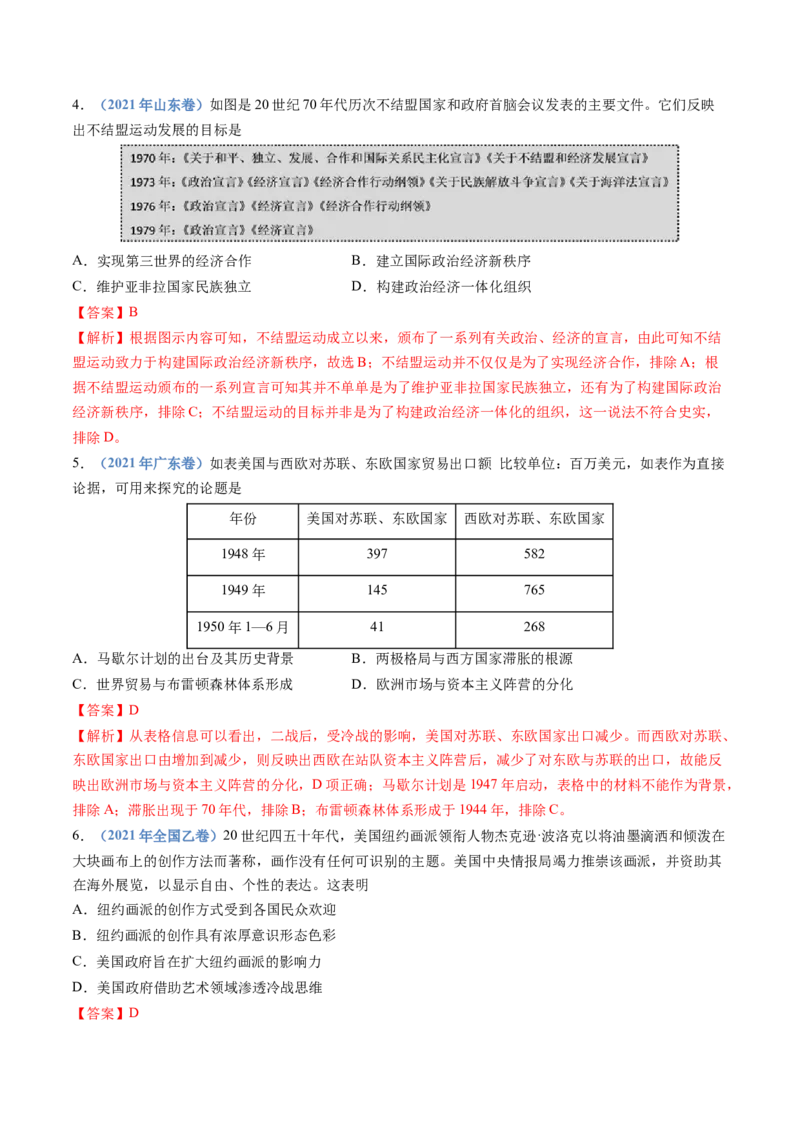 专题1720世纪下半叶世界的新变化（解析卷）_近10年高考真题汇编（必刷）_十年（2014-2024）高考历史真题分项汇编（全国通用）_十年（2014-2023）高考历史真题分项汇编（全国通用）