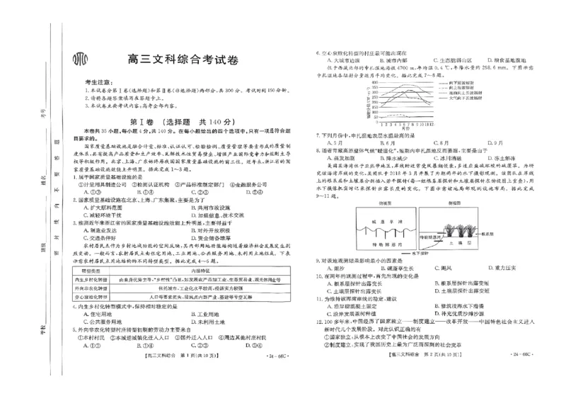 高三文综考试卷(1)_2023年10月_0210月合集_2024届云南省高三10月金太阳联考（24-66C）_云南省2024届高三10月金太阳联考（24-66C）10.12-13文综