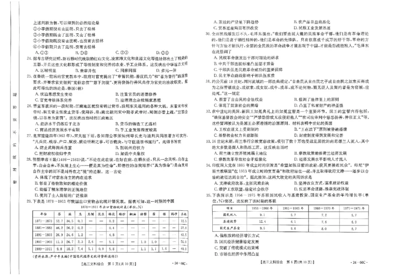 高三文综考试卷(1)_2023年10月_0210月合集_2024届云南省高三10月金太阳联考（24-66C）_云南省2024届高三10月金太阳联考（24-66C）10.12-13文综