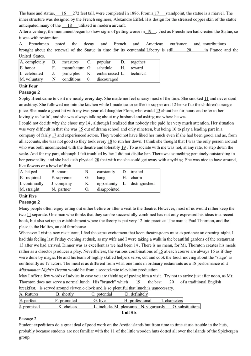 大学英语四级考试15选10专项训练_英语四六级整合_英语四六级真题版本二此版为主此文件夹会持续更新_四六级单词汇总_四级单词_赠四六级加油包_阅读