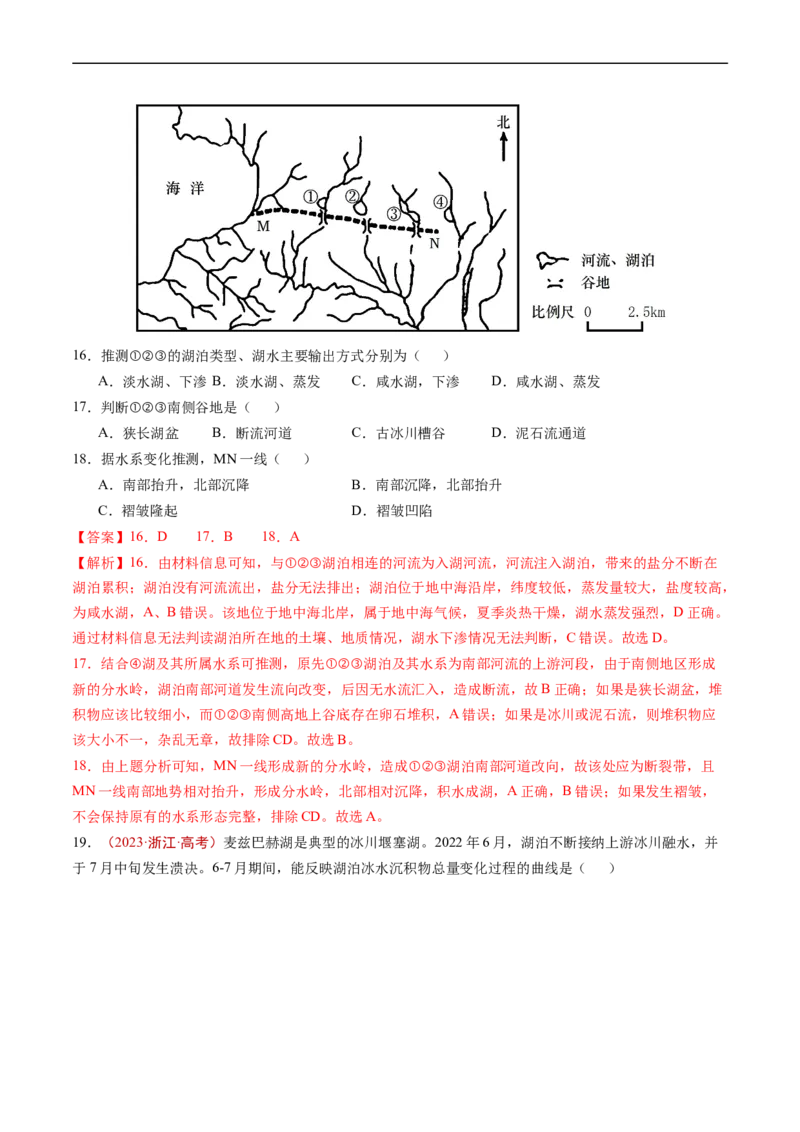 专题04地球上的水及其运动-五年（2019-2023）高考地理真题分项汇编（解析版）_赠送：2008-2024全套高考真题_高考地理真题_送高考地理五年真题(2019-2023)分项汇编（全国通用）