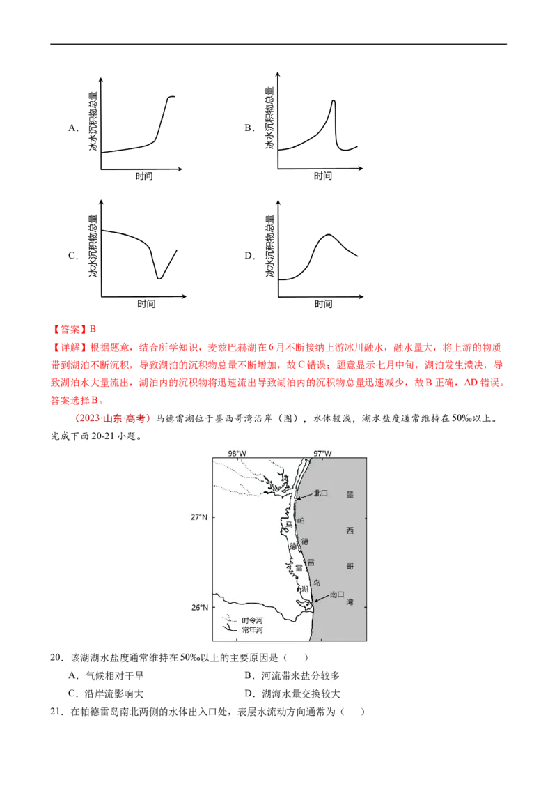 专题04地球上的水及其运动-五年（2019-2023）高考地理真题分项汇编（解析版）_赠送：2008-2024全套高考真题_高考地理真题_送高考地理五年真题(2019-2023)分项汇编（全国通用）