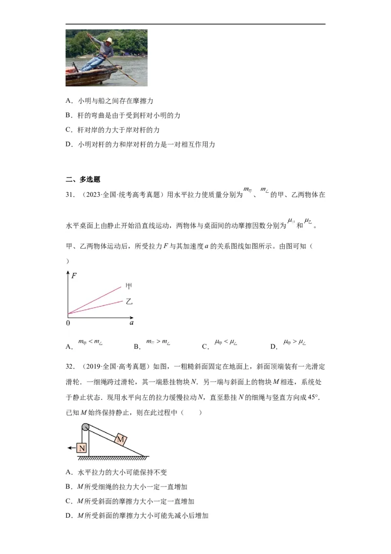 专题02相互作用(原卷版)_赠送：2008-2024全套高考真题_高考物理真题_送高考物理五年真题(2019-2023)分项汇编（全国通用）