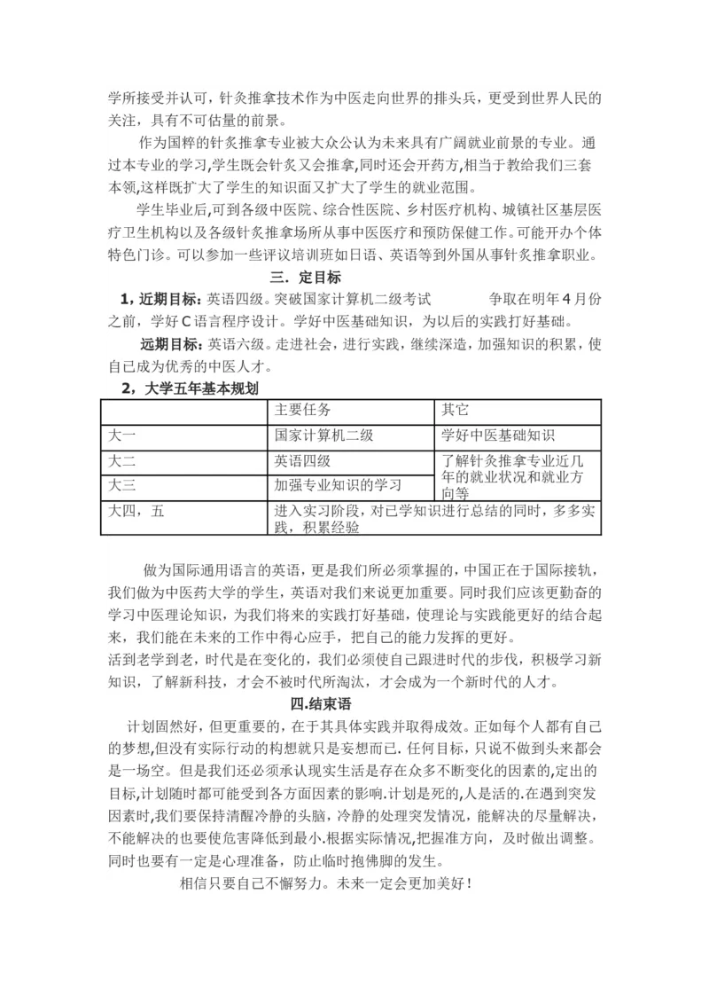 中医专业大学生职业生涯规划书范文_E6-职业规划_44医学专业