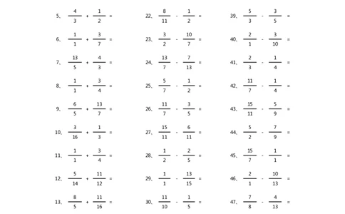 分数加减混合第61-80篇（高级）_编码0121-6年级数学口算计算_口算题（适合5年级）_分数-加减混合（280篇）_（分数）加减混合高级2～（80篇）