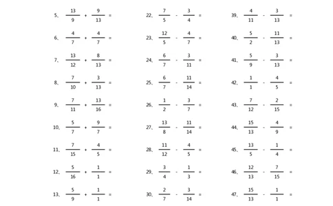 分数加减混合第61-80篇（高级）_编码0121-6年级数学口算计算_口算题（适合5年级）_分数-加减混合（280篇）_（分数）加减混合高级2～（80篇）