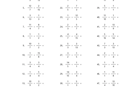 分数除法第21-50篇_编码0121-6年级数学口算计算_口算题（适合6年级）(1)_分数-除法（200篇）_（分数）除法高级（100篇）