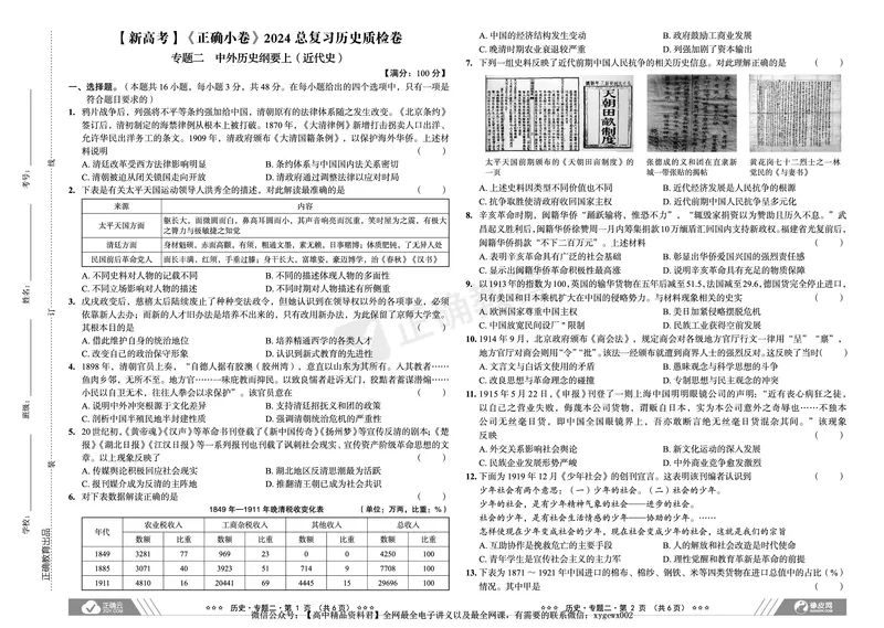 新高考《正确小卷》2024总复习历史质检卷_2024高考押题卷_72024正确教育全系列_2024年正确小卷全系列_（新高考）2024《正确小卷&middot;复习质检卷》（九科全）各两套
