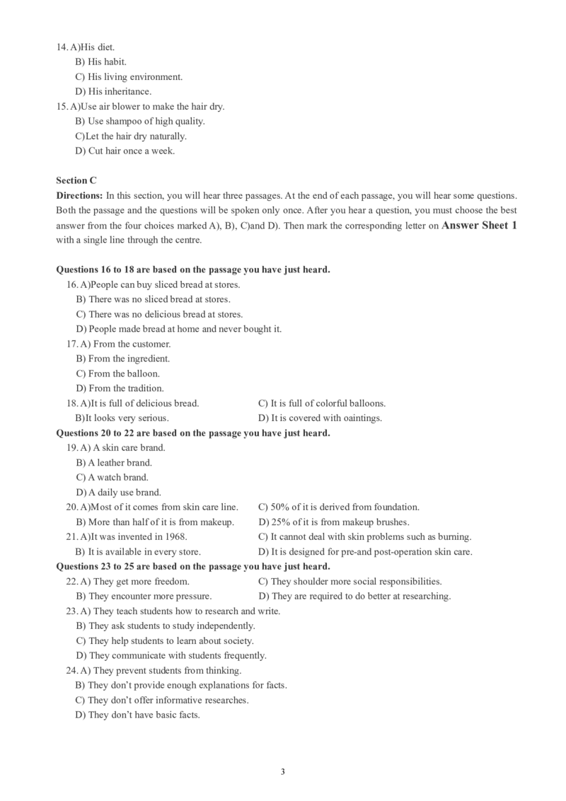 四级通关模拟卷第三套_英语四六级整合_英语四六级真题版本一此版本可作为补充_大学英语CET4_X0_03-四级模拟题_四级模拟题1-5套（赠送）_四级通关模拟卷（3）