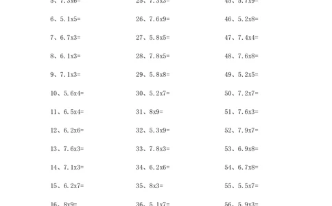 5.0~8.0&times;1位整数第61~80篇_编码0121-6年级数学口算计算_口算题（适合5年级）_小数-乘法（230篇）_（小数）5.8~8.0乘1位整数（100篇）