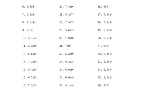 5.0~8.0&times;1位整数第61~80篇_编码0121-6年级数学口算计算_口算题（适合5年级）_小数-乘法（230篇）_（小数）5.8~8.0乘1位整数（100篇）