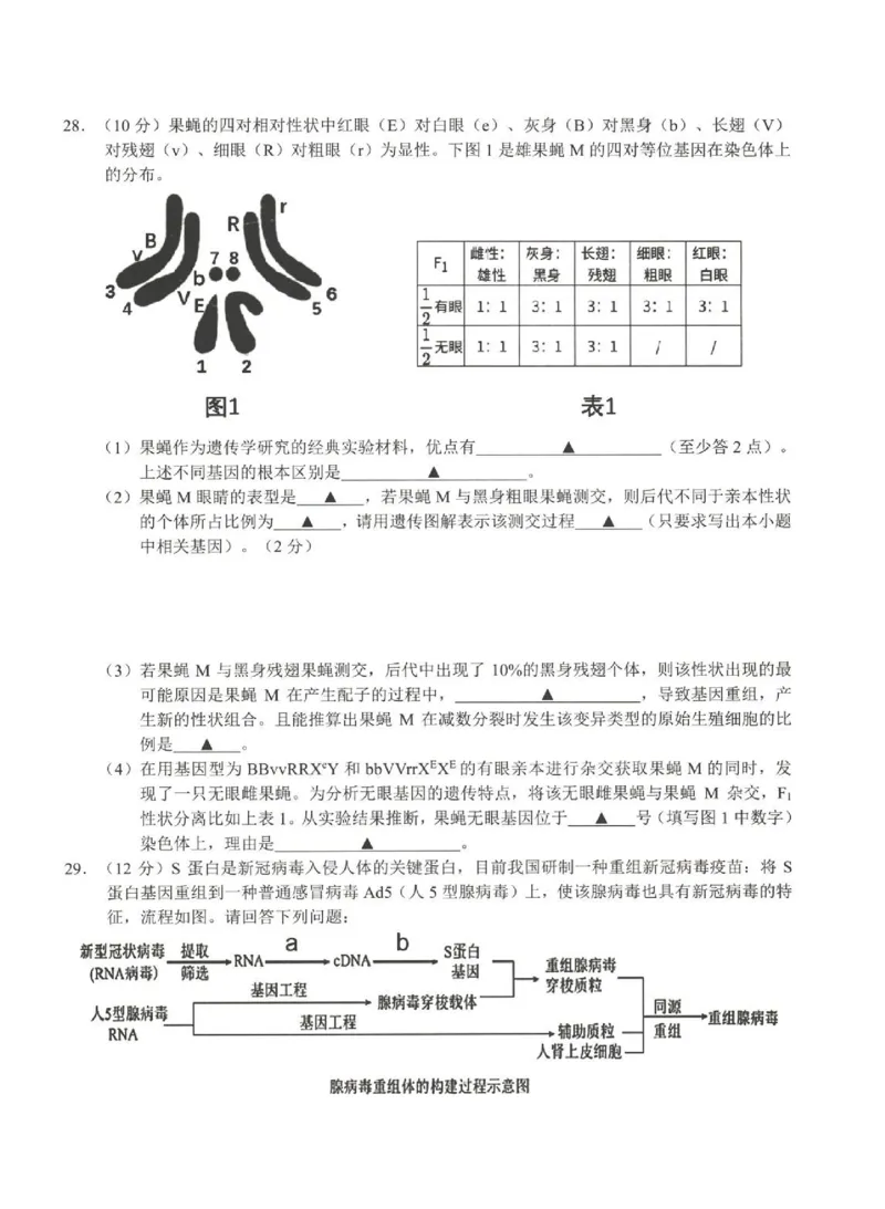 浙江省A9协作体2022-2023学年高三上学期暑假返校联考生物试题_2023年7月_01每日更新_24号_2023届浙江省A9协作体高三上学期暑假返校联考